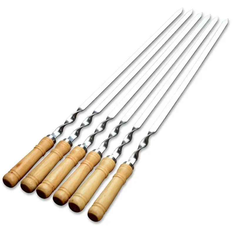 BowLift | GrillMaster Pro Grill Skewers | Extra Long Stainless Steel Skewers with Wooden Handle | Set of 6