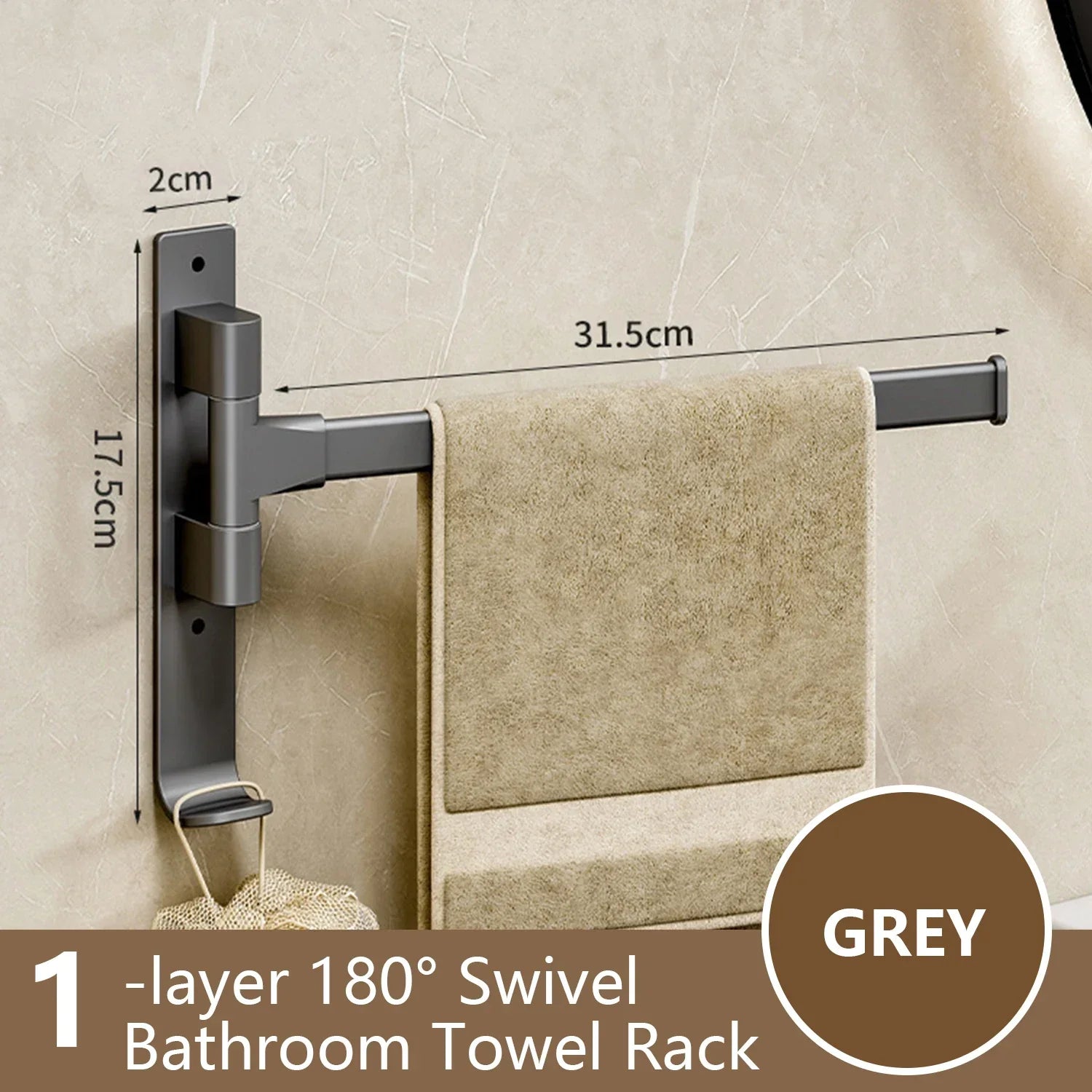 BowLift | Bathroom Towel Holder Rotatable Towel Rack Space Aluminum 1/2/3/4/5-Bar Towel Holder Kitchen Shelf Kitchen Hanging Shelf Wall Mounted