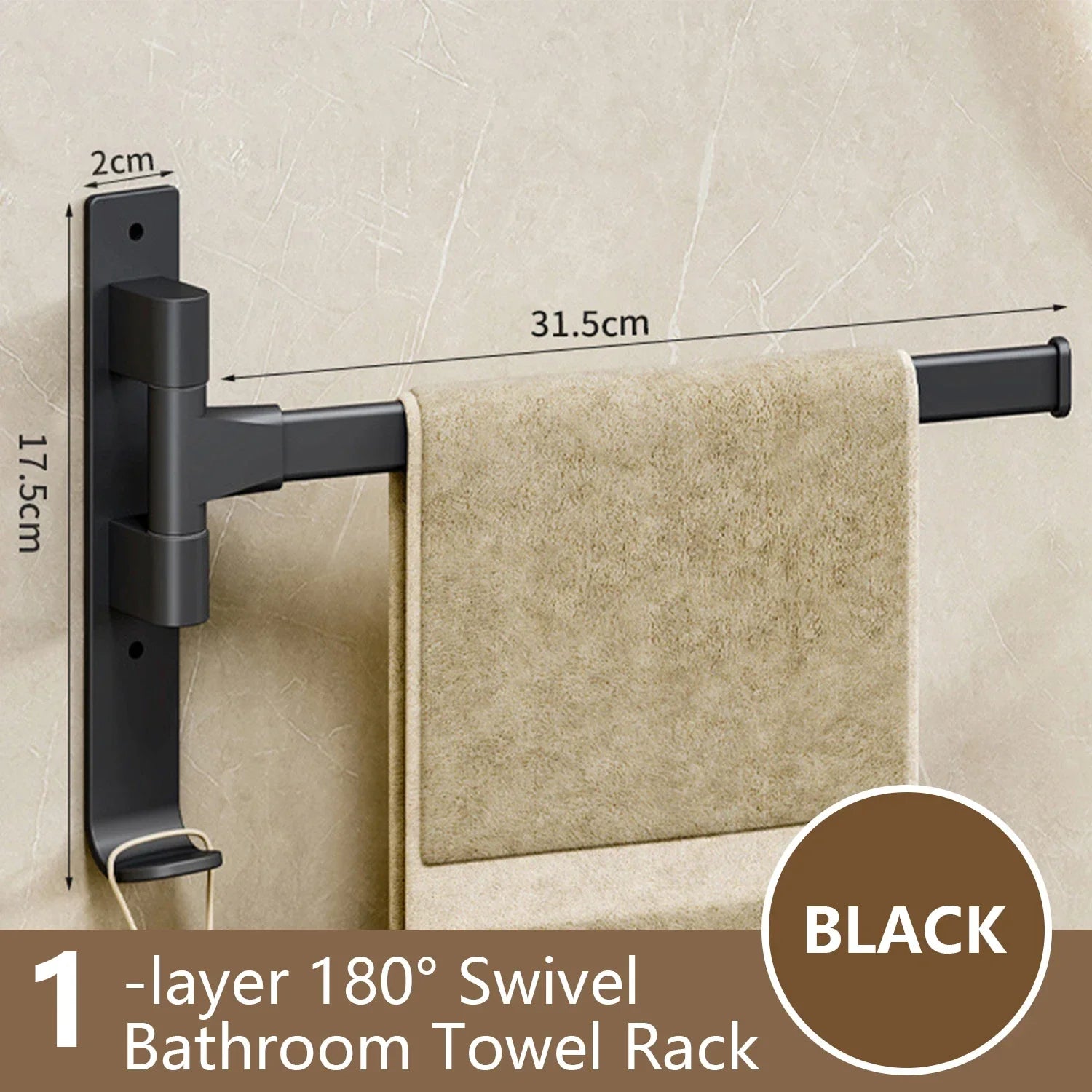 BowLift | Bathroom Towel Holder Rotatable Towel Rack Space Aluminum 1/2/3/4/5-Bar Towel Holder Kitchen Shelf Kitchen Hanging Shelf Wall Mounted
