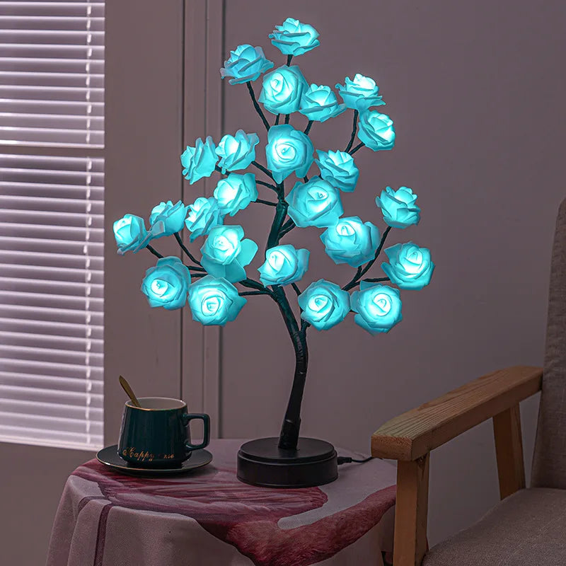 BowLift | RGB Rose Flower Tree Lights 24LED USB Battery Table Lamp Fairy Night Light Home Party Christmas Wedding Bedroom Decoration Gift