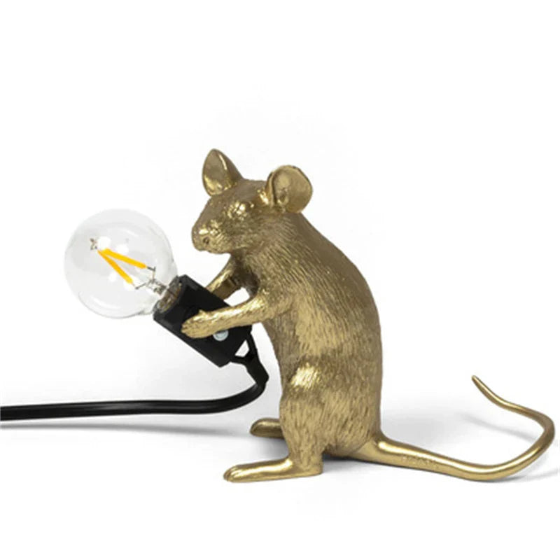 BowLift | Modern LED Animal Table Lamps: Resin Rat, Cat, and Squirrel Night Lights