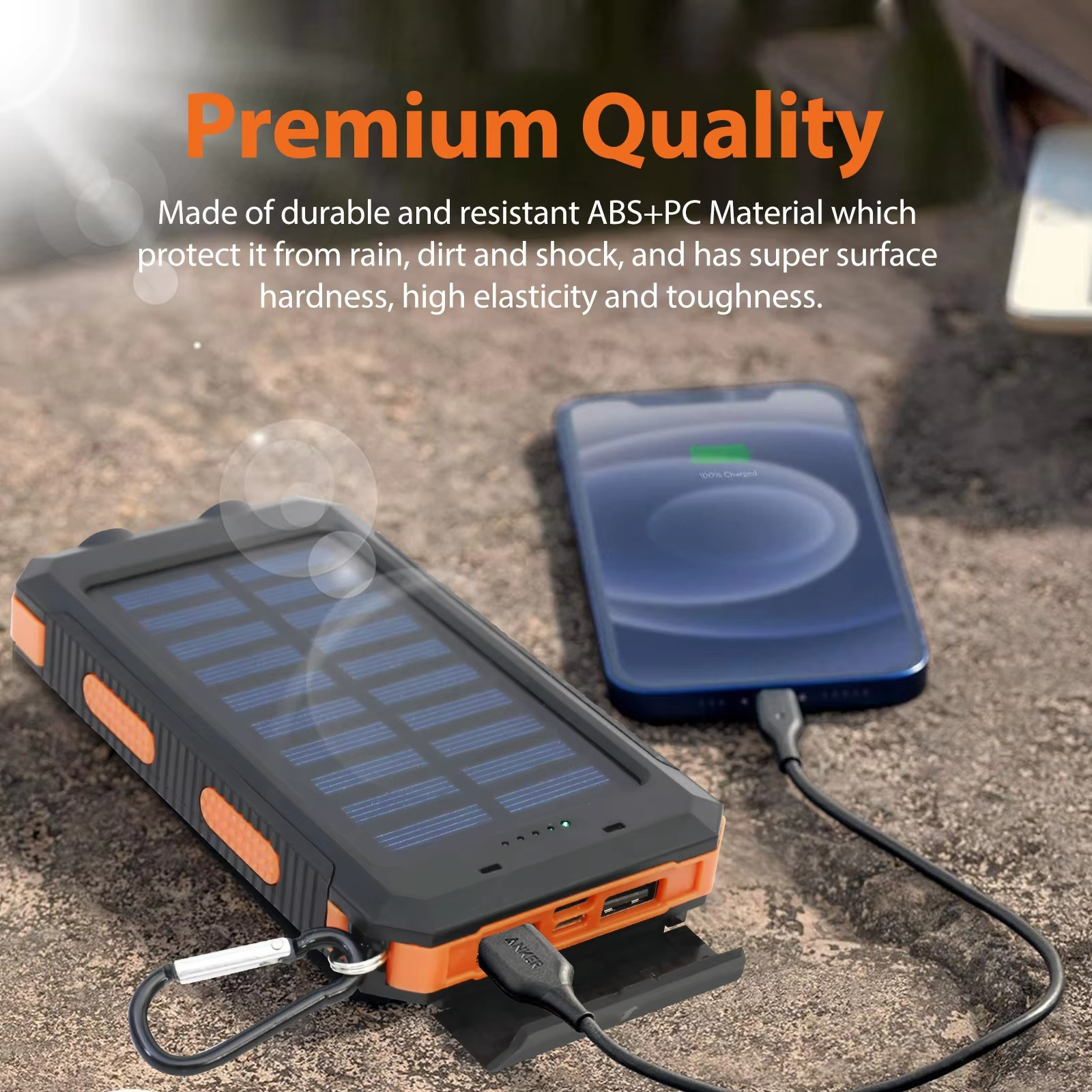 BowLift | 20000mAh Portable Solar Power Bank with Dual USB and LED Flashlight