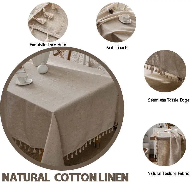 BowLift | 2023 Cotton-Linen Tablecloth with Tassels, Rectangular Tablecloth for Dining Table, Coffee-Tea Tablecloths, Wedding Easter Decoration
