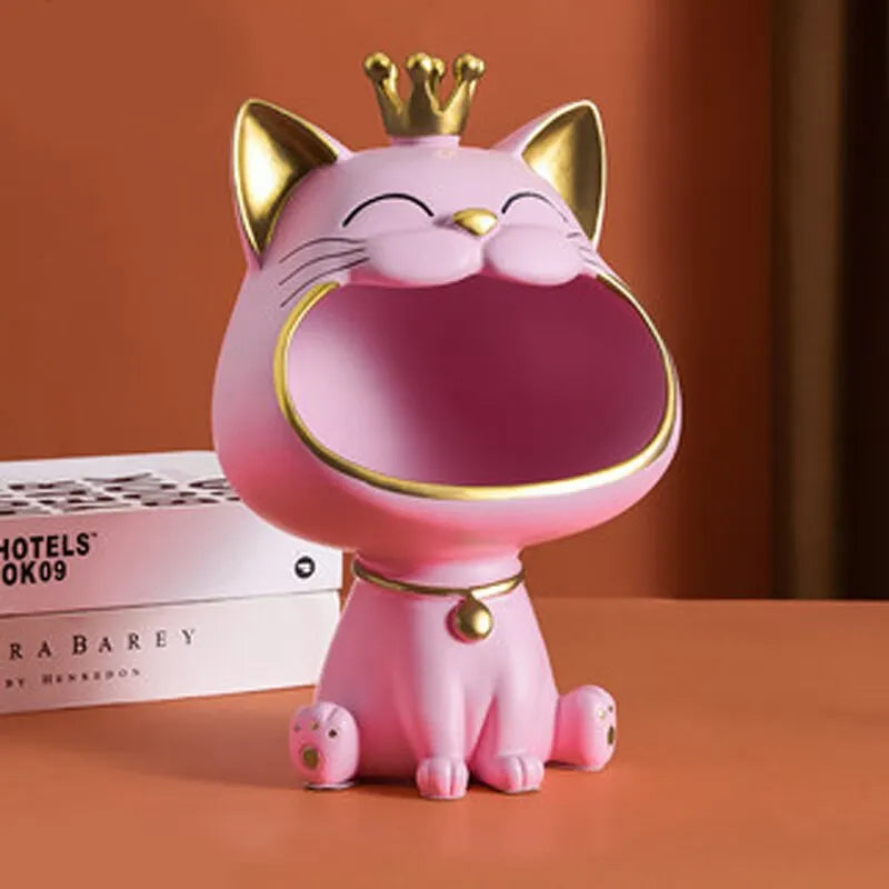 BowLift | Fortune Crown Big Mouth Cat Entrance Key Holder Decorative Ornament, Light Luxury Housewarming Gift Sculpture