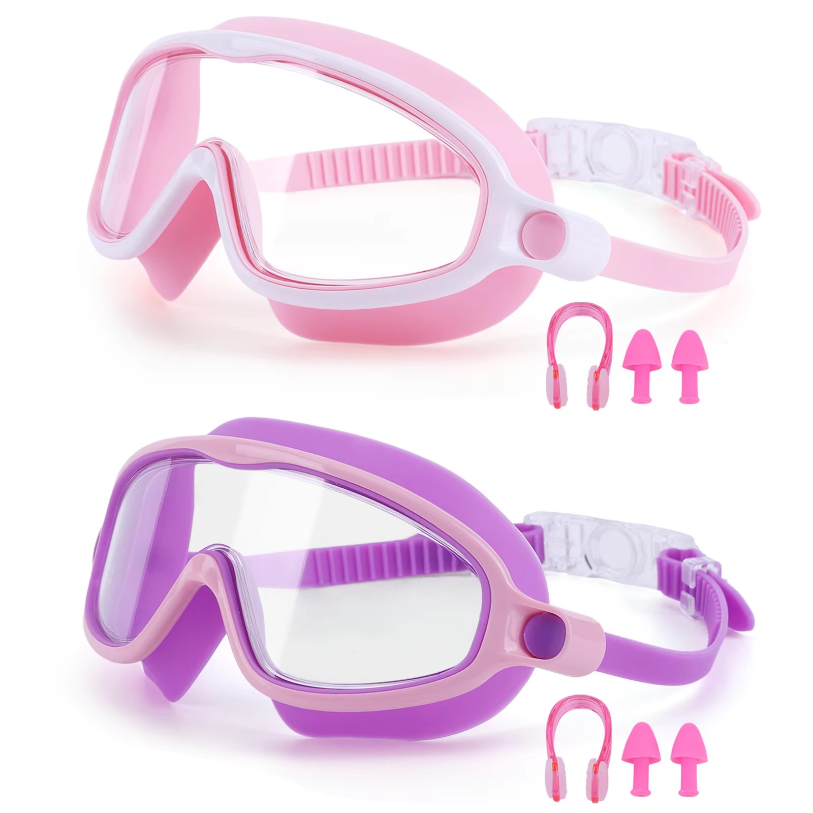 BowLift | 2-Pack HD Swimming Goggles with Earplugs, Wide-View Waterproof Dive Mask