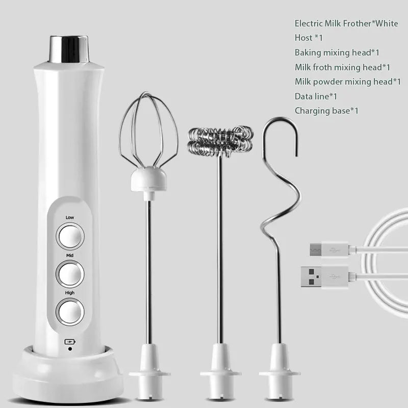 BowLift | 3 In 1 Electric Milk Frother Rechargeable Milk Foam Maker Handheld Frother High Speed Milk Frother Drink Mixer Coffee