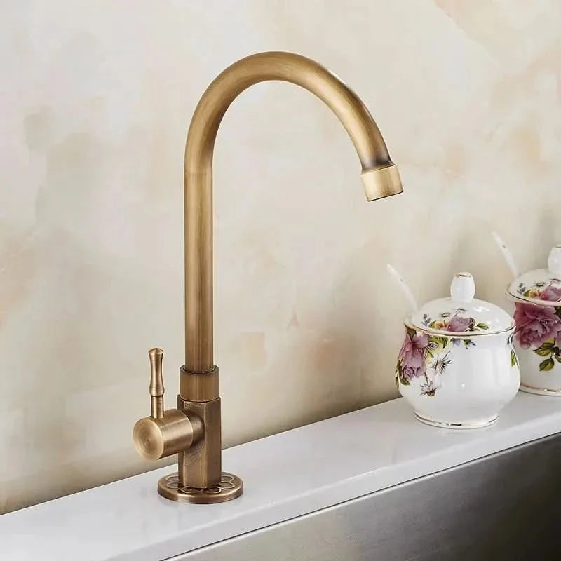 BowLift | Antique brass swan neck tap for kitchen