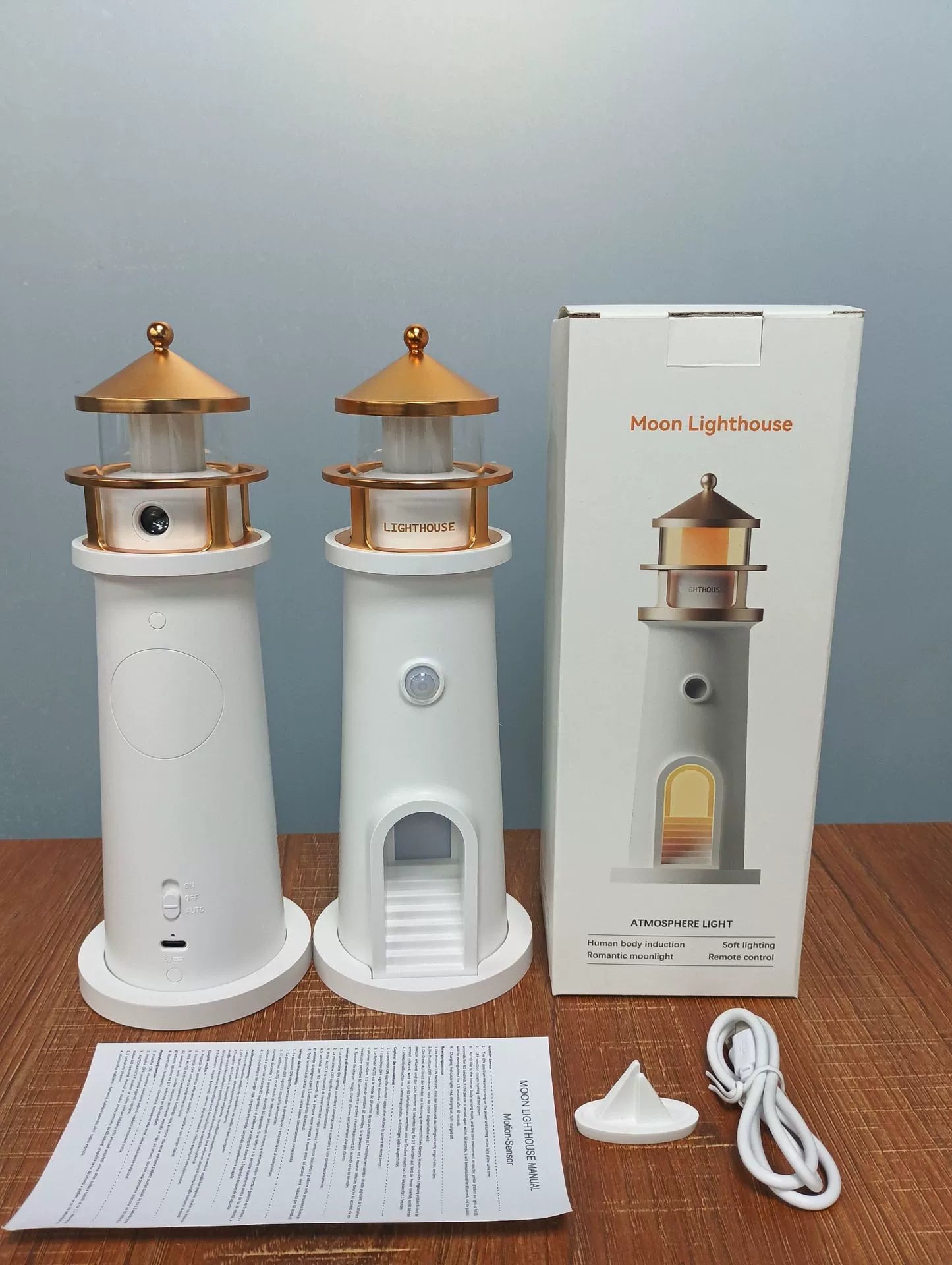 Moonlight Lighthouse Projection Lamp Ambient Night Light Bluetooth Speaker Remote Motion-Sensing Table Lamp