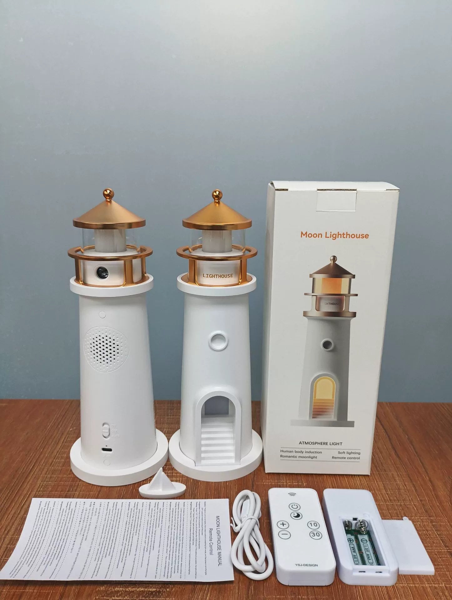 Moonlight Lighthouse Projection Lamp Ambient Night Light Bluetooth Speaker Remote Motion-Sensing Table Lamp