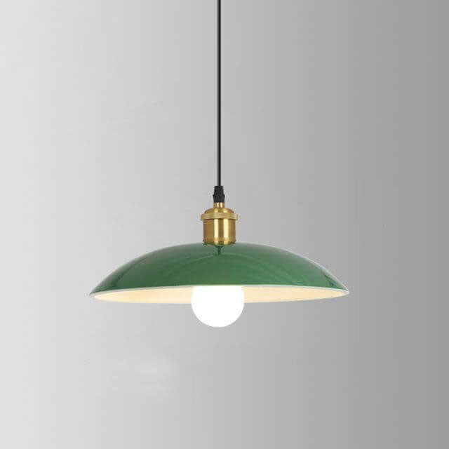 BowLift | RetroDome Industrial Vintage Pendant Light | Green Iron Dome Design | Single Light | Rustic Ceiling Lighting