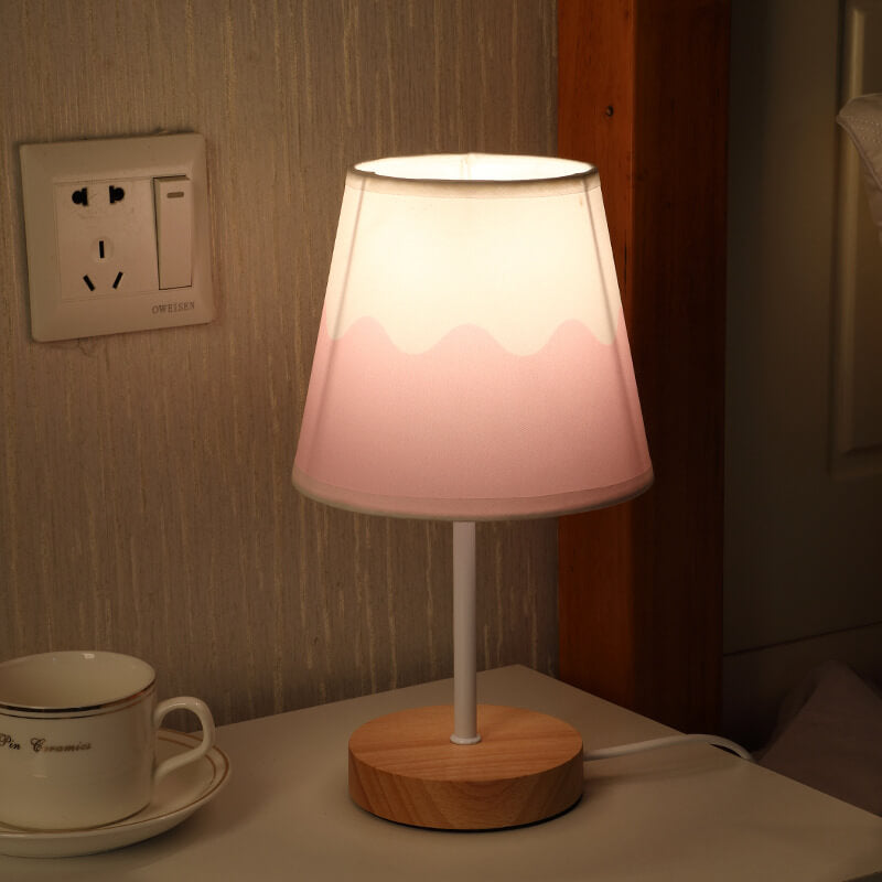 BowLift | Nordic Vintage Fabric Cone Solid Wood LED Table Lamp