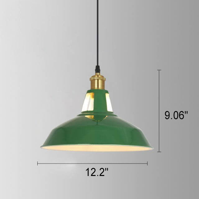 BowLift | RetroDome Industrial Vintage Pendant Light | Green Iron Dome Design | Single Light | Rustic Ceiling Lighting