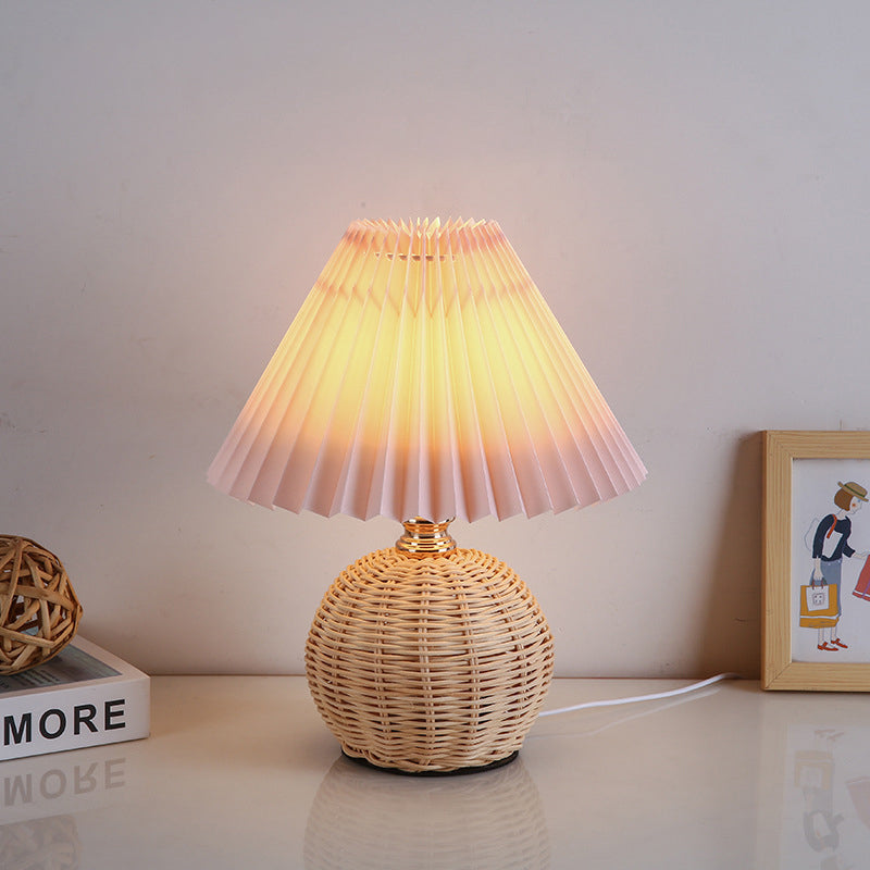 BowLift | RattaLume Nordic LED Table Lamp | Woven Rattan & Foldable Fabric Shade | Mood Light | Decor for the Bedroom