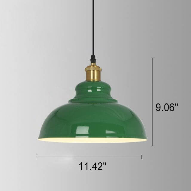 BowLift | RetroDome Industrial Vintage Pendant Light | Green Iron Dome Design | Single Light | Rustic Ceiling Lighting
