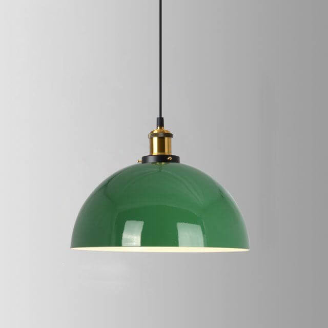 BowLift | RetroDome Industrial Vintage Pendant Light | Green Iron Dome Design | Single Light | Rustic Ceiling Lighting