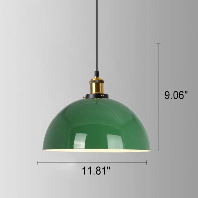 BowLift | RetroDome Industrial Vintage Pendant Light | Green Iron Dome Design | Single Light | Rustic Ceiling Lighting