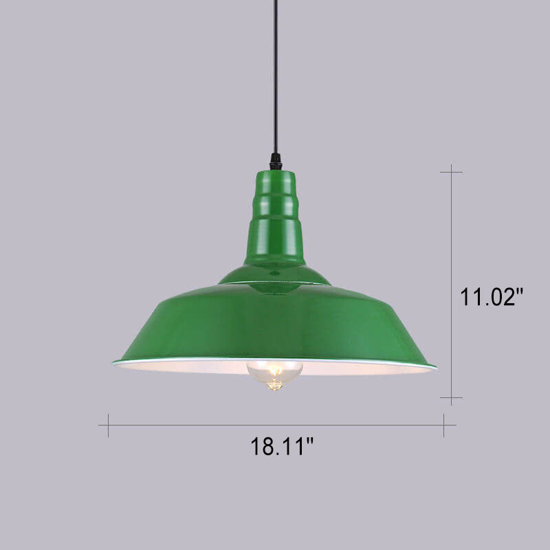 BowLift | RetroDome Industrial Vintage Pendant Light | Green Iron Dome Design | Single Light | Rustic Ceiling Lighting