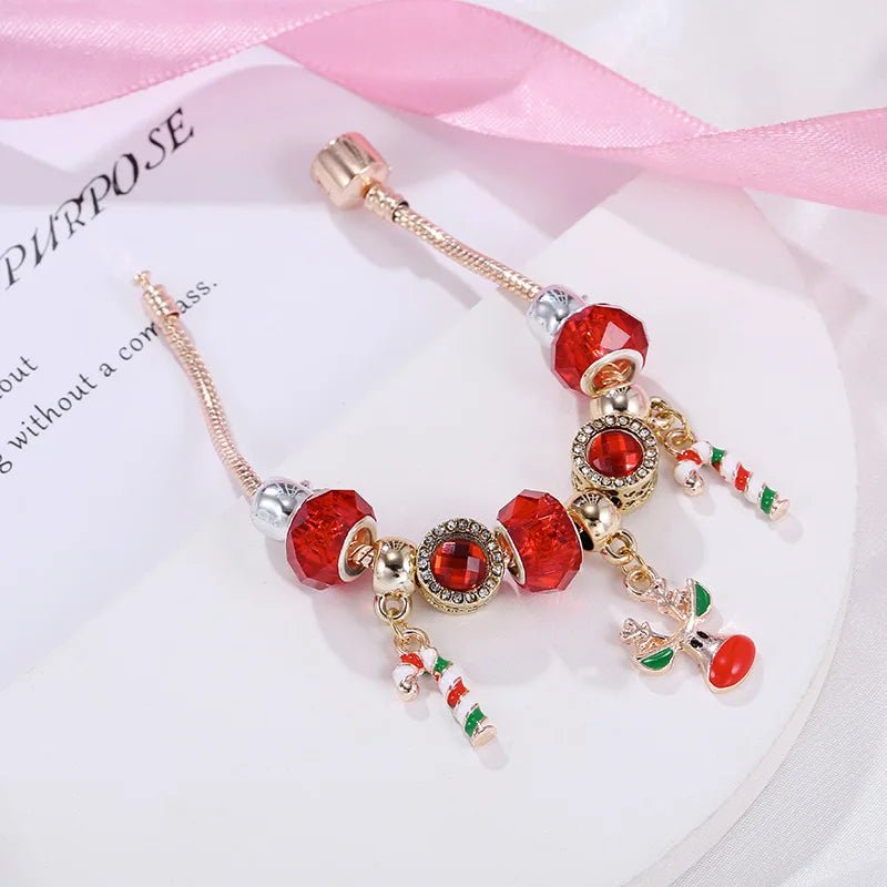 BowLift | Festive Candy Cane Charm Bracelet with Adjustable Silver Chain