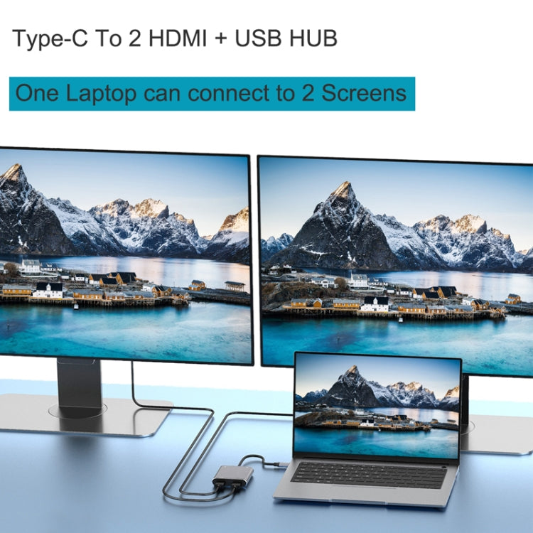 BowLift | 4 in 1 Type-C to Dual HDMI + USB + Type-C HUB Adapter