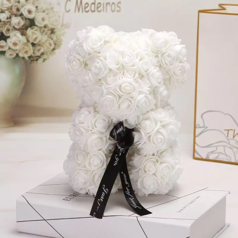 BowLift | 9.8in Artificial Rose Teddy Bear Gift with Display Box - Romantic Anniversary or Valentine's Day Decor