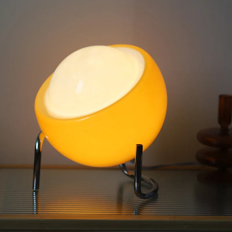 BowLift | Aurivio Table Lamp | Glass & Stainless Steel | Retro-Nordic Design | LED Night Light Beige/Orange | Ø21×H25 cm