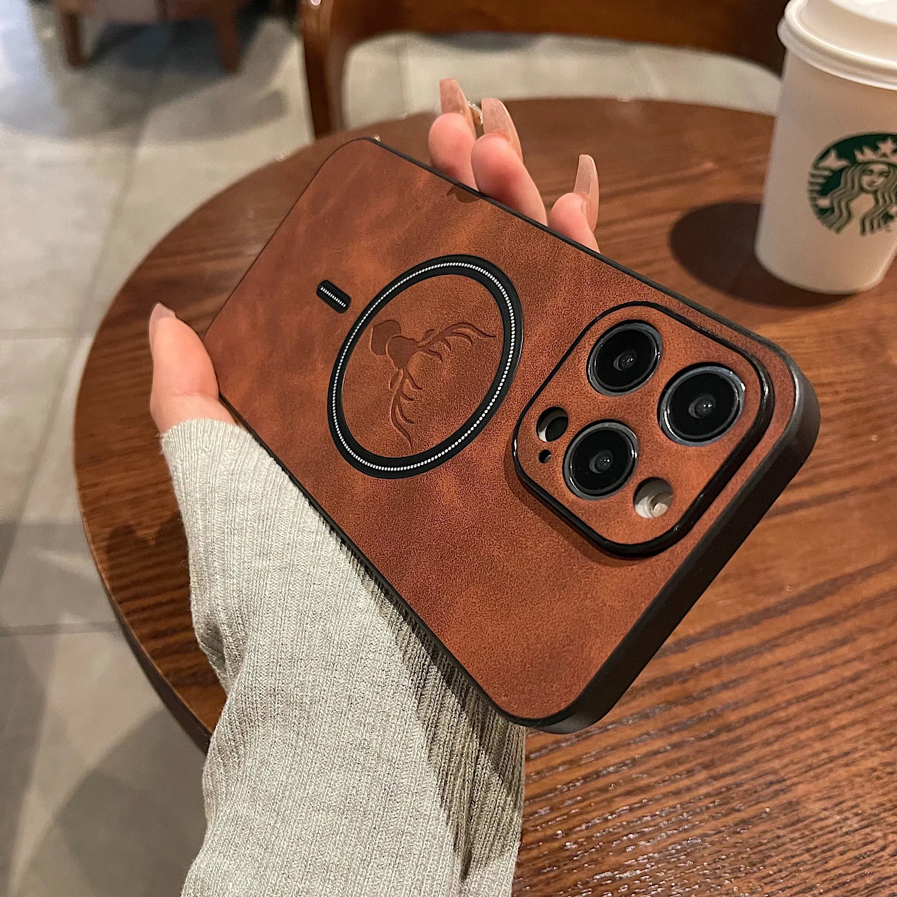 BowLift | Luxury Deer Leather Apple iPhone Case | Magnetic Phone Case, Wireless Case, MagSafe, Wireless Charging, Protective Case, Cover for iPhone 15, 14, 13 Pro Max Plus