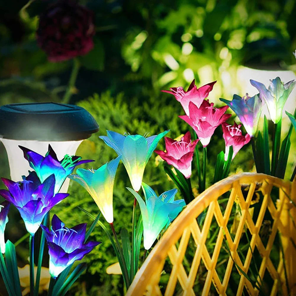 BowLift | Solar LED flower lights in lily shape – Color-changing garden lights with stake for outdoor areas