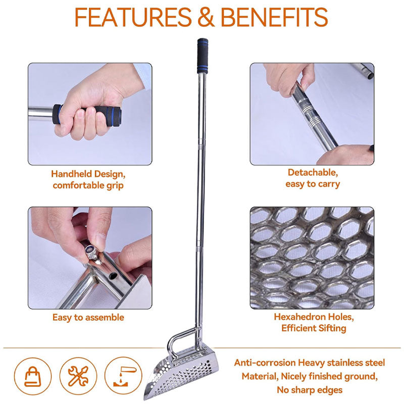BowLift | Long Handle Sand Shovel, Long Handle Stainless Steel Metal Detection Sand Shovel, Suitable For Treasure Hunting