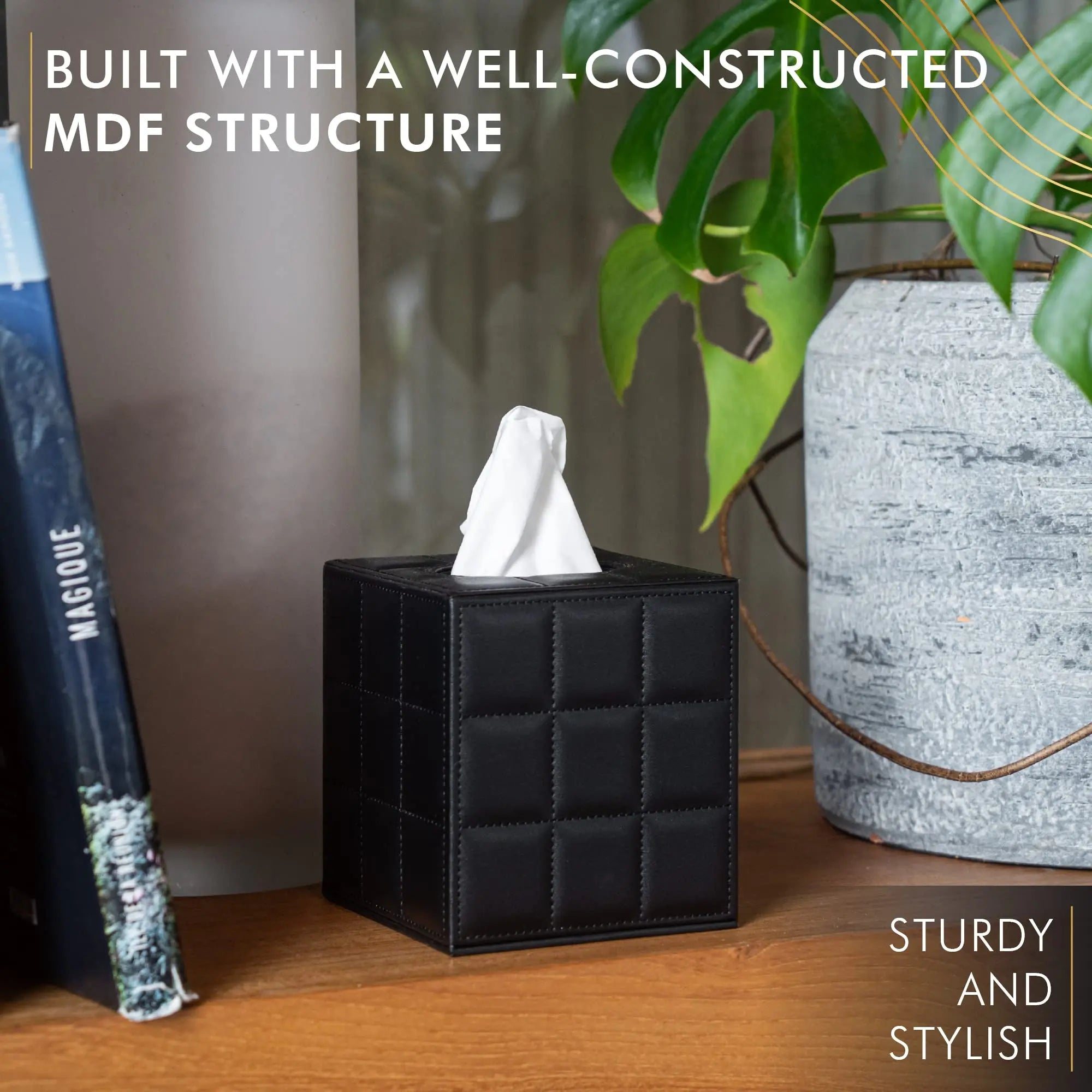 BowLift | Modern Tissue Box Holder Square, Napkin Holder Pump Paper Case Dispenser, Facial Tissue Box Cover for Home Bathroom Office Desk