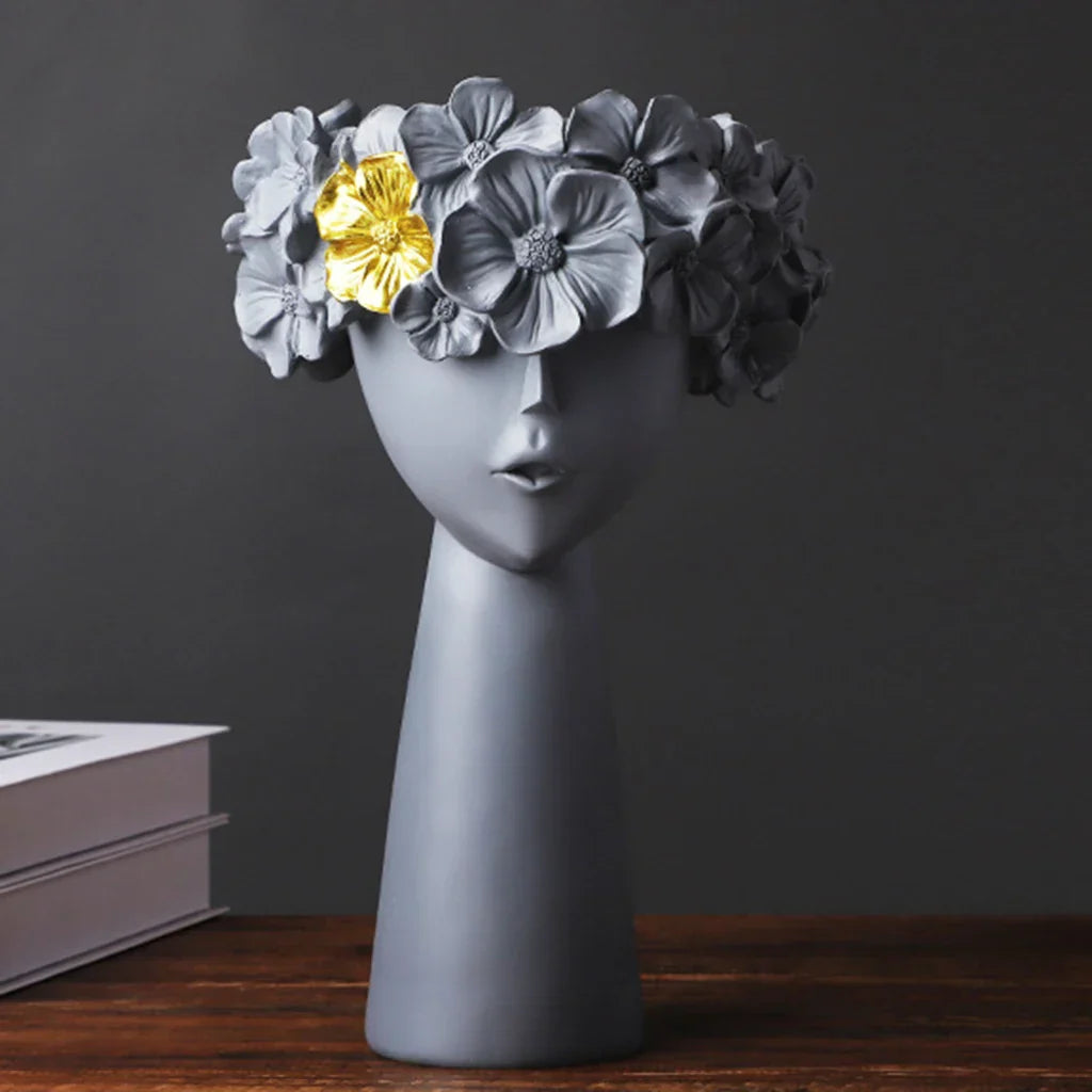 BowLift | Nordic Girl Head Flower Resin Vase Statue Flower Vases for Office Desktop Dried Flowers Ornaments Decor Container