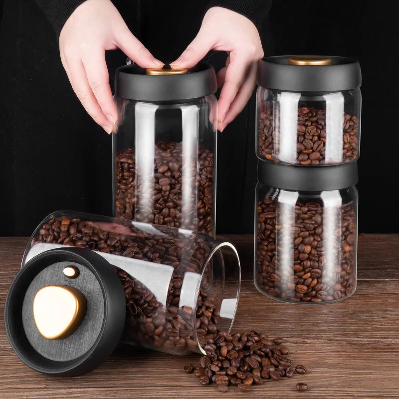 BowLift | GIANXI Vacuum Sealed Jug, Coffee Beans, Glass, Airtight Canister, Food, Grains, Sweets, Fresh Keeping Container, Kitchen Accessories