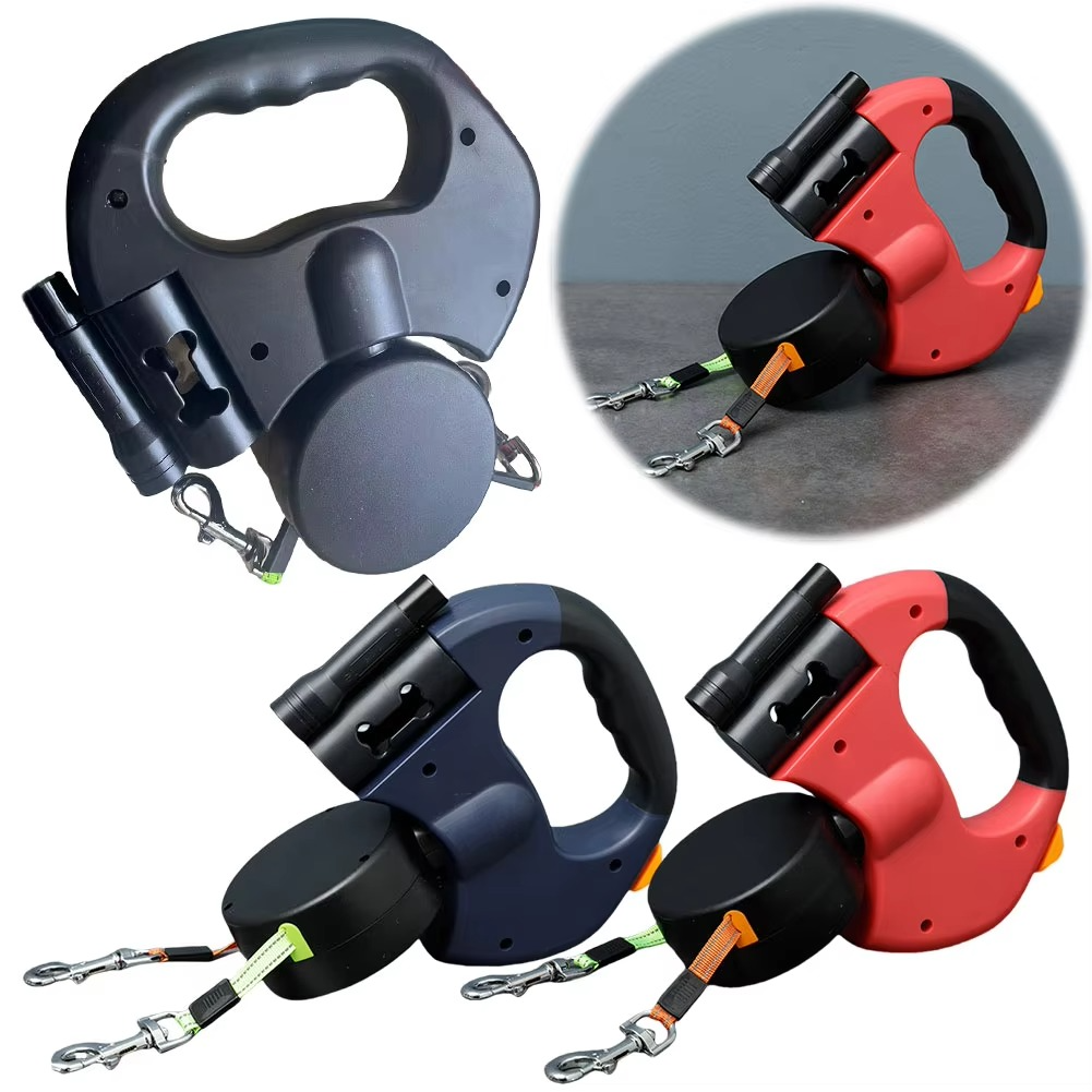 BowLift | Retractable Dual Dog Leash with 360° Swivel and LED Safety Light for Walking Two Dogs