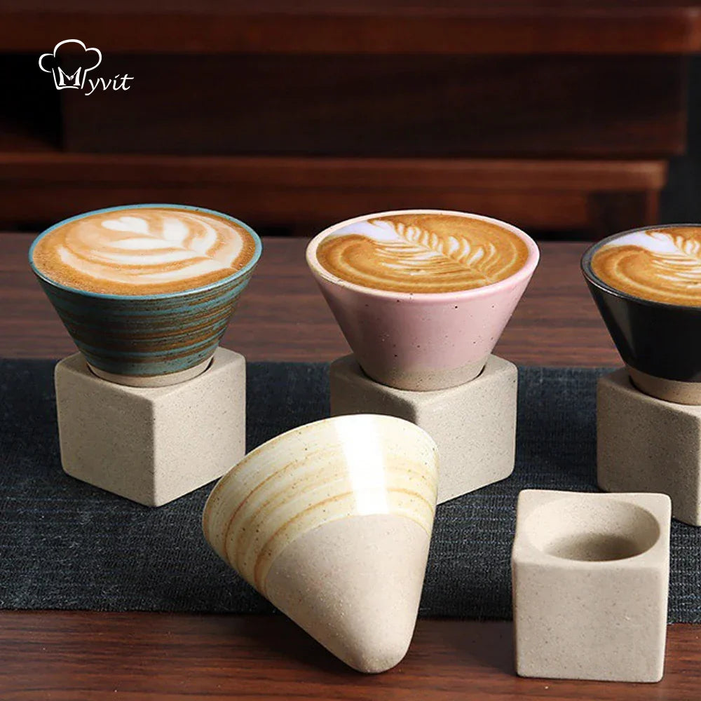 BowLift | Japanese coffee cup with saucer, 1 piece, retro ceramic tea cup, mug, latte, espresso, pull0, flower cappuccino, new ceramic cup, 100 ml/3.5 oz