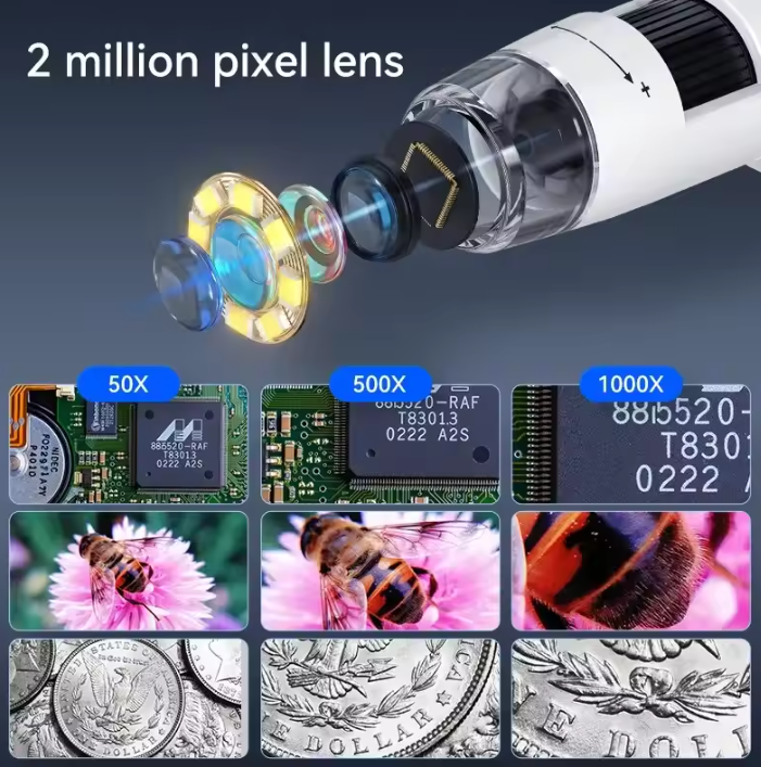 BowLift | 1000X 4.3" LCD Digital Microscope – 1080P Coin Microscope with 8 LED Lights for Soldering, Repairs, and Inspection