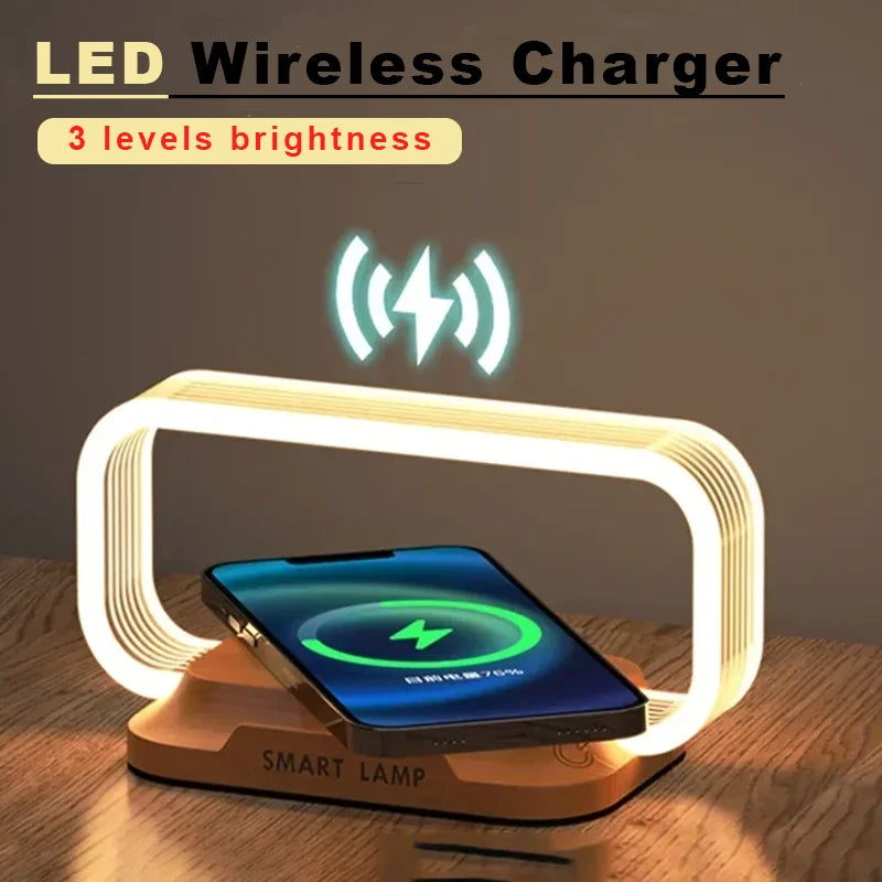 BowLift | LumiCharge Touch | LED Table Lamp with Wireless Charger | Dimmable & Touch Control | Qi Fast Charging Function | Wood Look