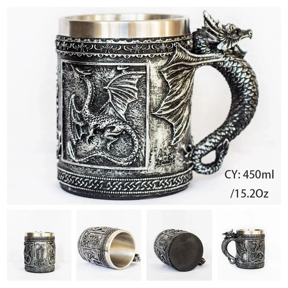 BowLift | Medieval Dragon Resin Stainless Steel Mug as Coffee Mug or Tea Mug