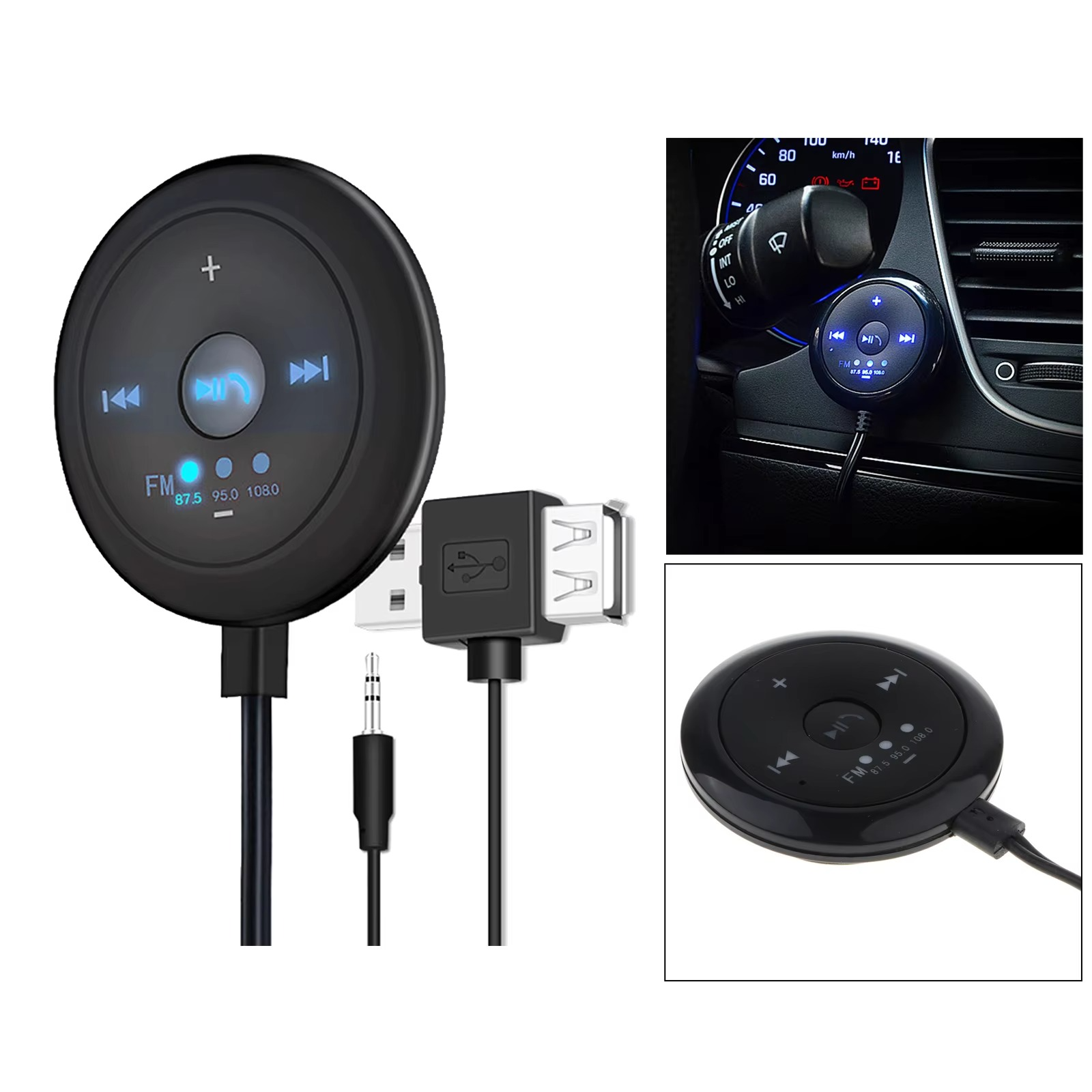 BowLift | 2-in-1 Bluetooth 5.0 Car Player with FM Transmitter, AUX Input, 500mAh Battery, 5V Input, Compatible with Phones and Tablets