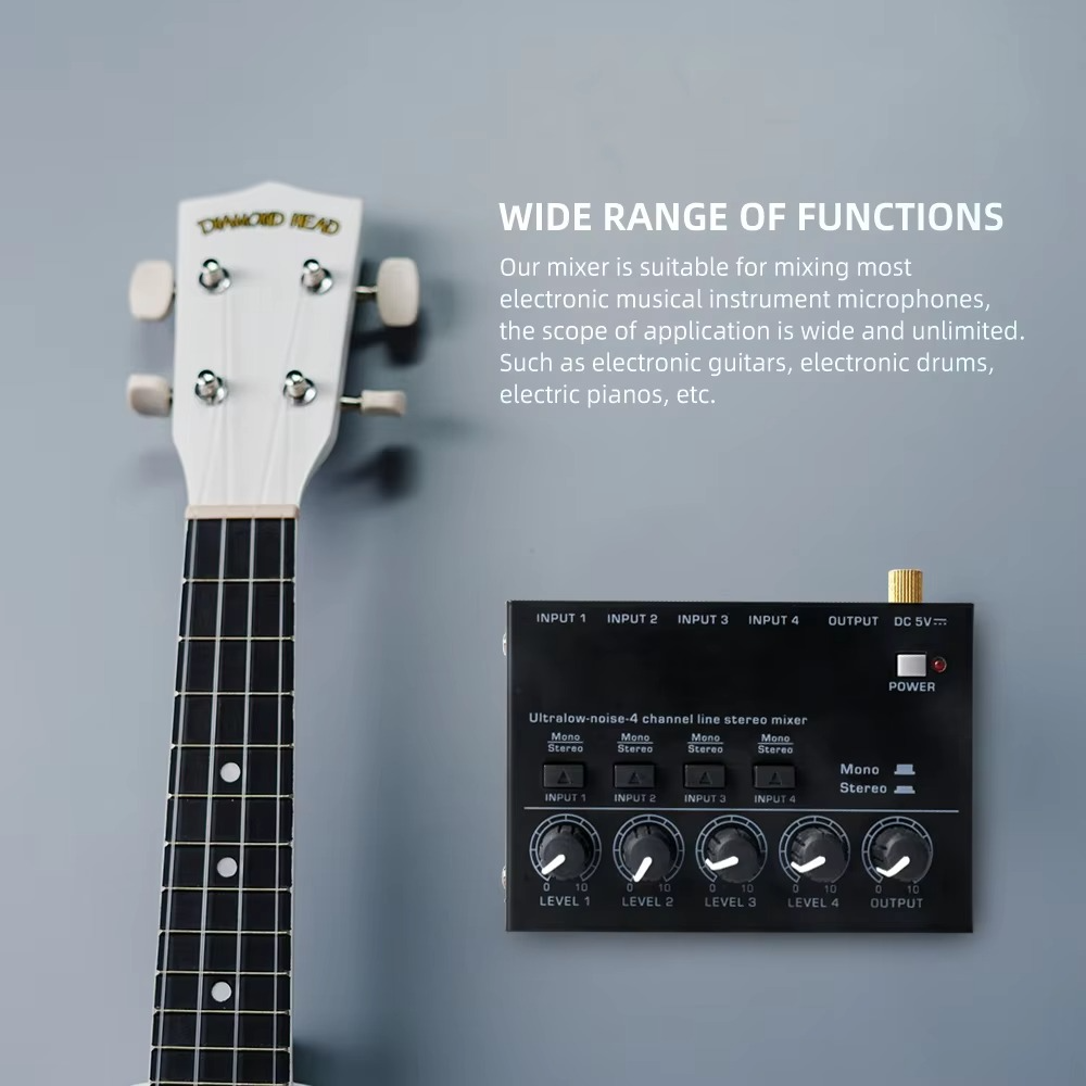 BowLift | Ultra-Compact 4-Channel Low Noise Audio Mixer with Stereo RCA Output