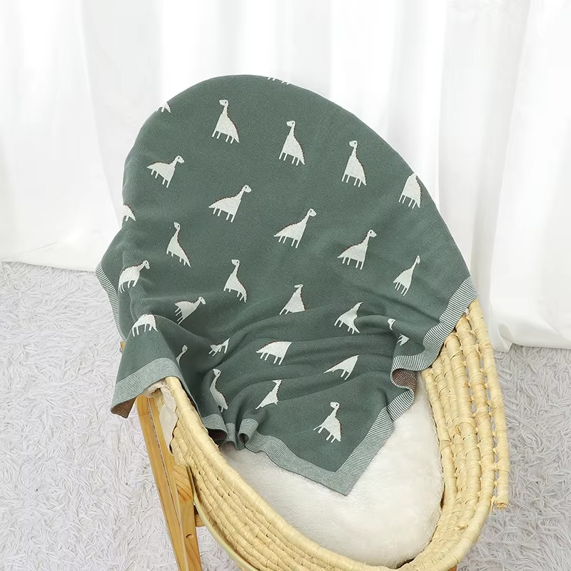 BowLift | Cotton Knitted Baby Blanket, Soft Swaddle and Stroller Cover, Dinosaur Design