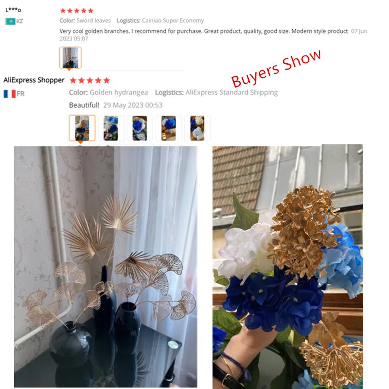 BowLift | Decorative Flower Gold Series | Palm Leaf, Ginkgo & Eucalyptus | Artificial Flower 67–84 cm | Wedding & Christmas