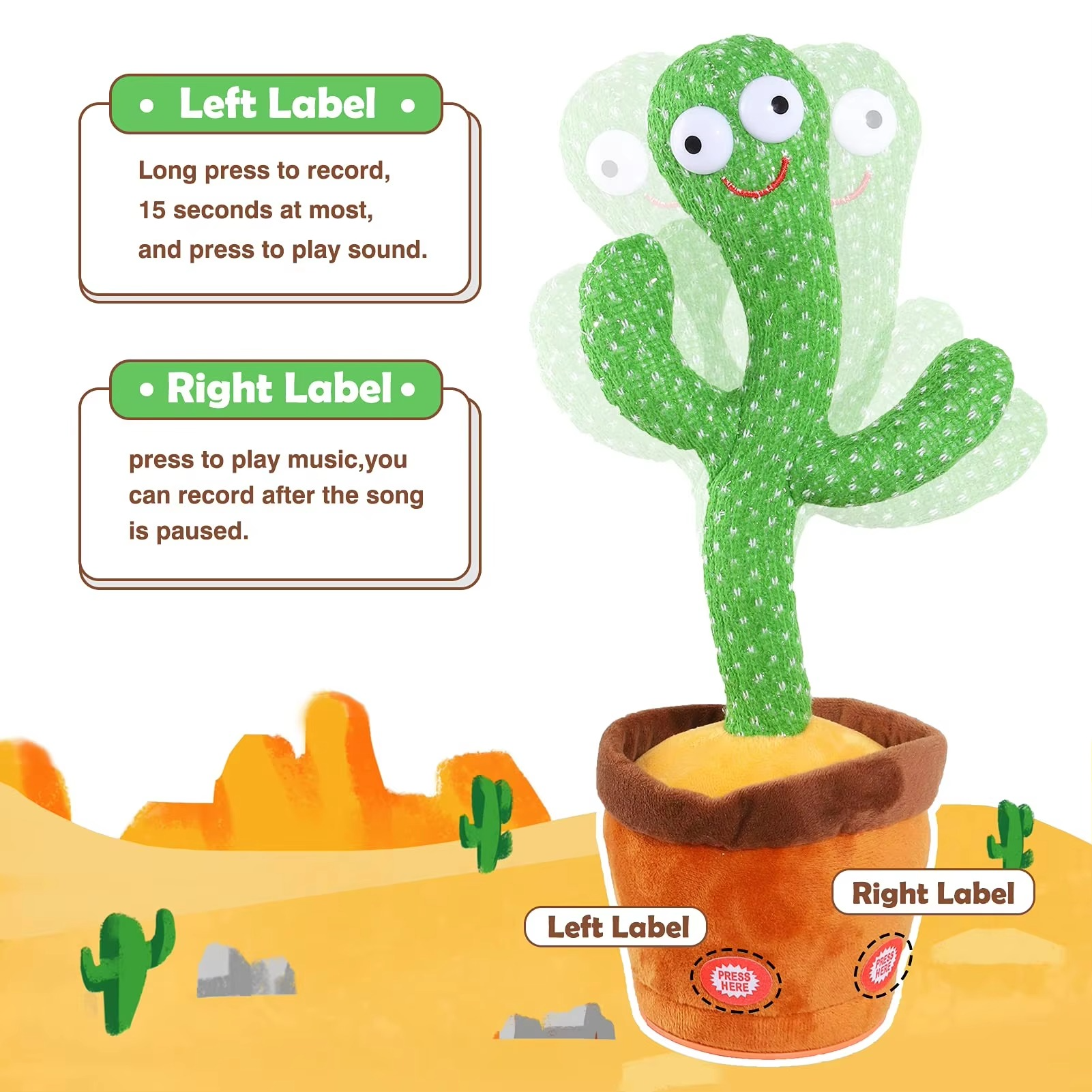 BowLift | Interactive Sing & Dance Cactus Plush Toy with 120 Songs