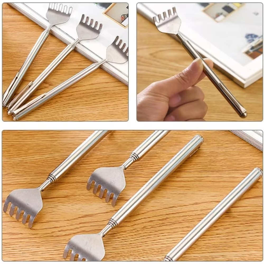 BowLift | Deluxe Silver Telescopic Back Scratcher, Extendable and Portable Relief Tool