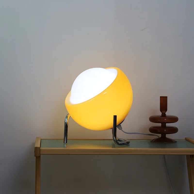 BowLift | Aurivio Table Lamp | Glass & Stainless Steel | Retro-Nordic Design | LED Night Light Beige/Orange | Ø21×H25 cm