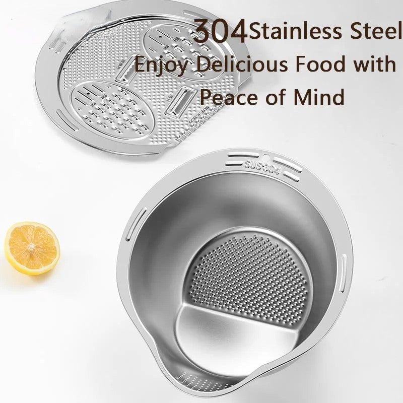BowLift | All-in-One Stainless Steel Kitchen Drain Slicer Bowl
