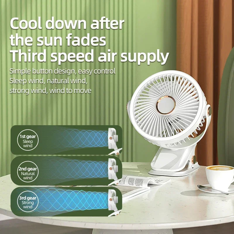 BowLift | Multi-Angle Outdoor Clip-On Rechargeable Cooling Fan