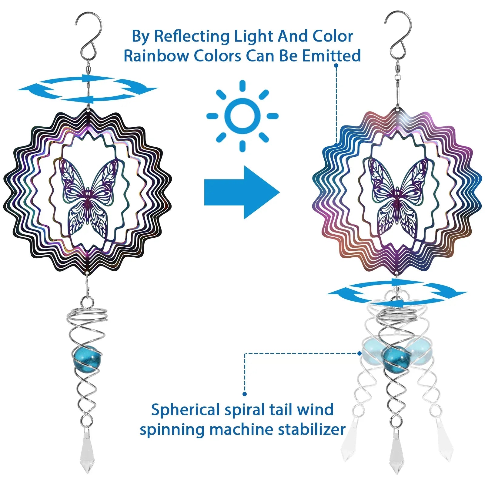 BowLift | Stainless Steel Spiral Tail Outdoor 3D Wind Spinners