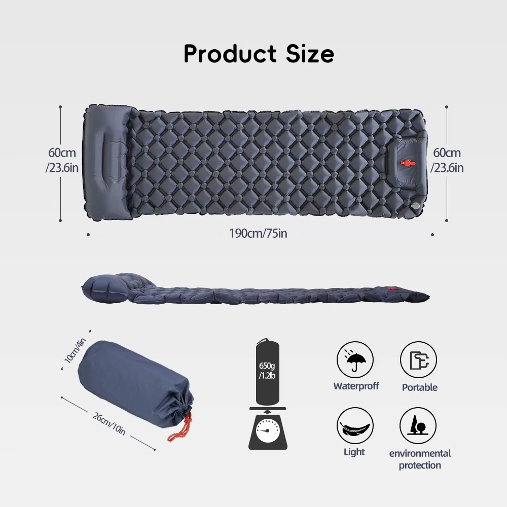 BowLift | Inflatable Camping Sleeping Pad with Built-in Pillow Self-Inflating Air Cushion for Hiking and Outdoor Travel