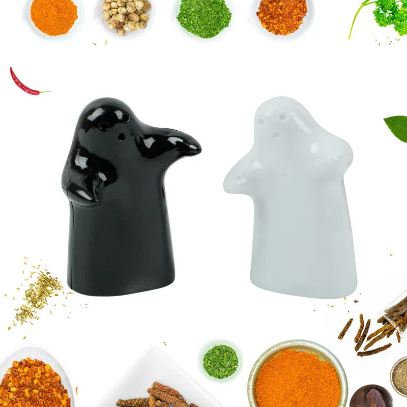 BowLift | Cute Embracing Ghosts Black and White Ceramic Salt and Pepper Mill
