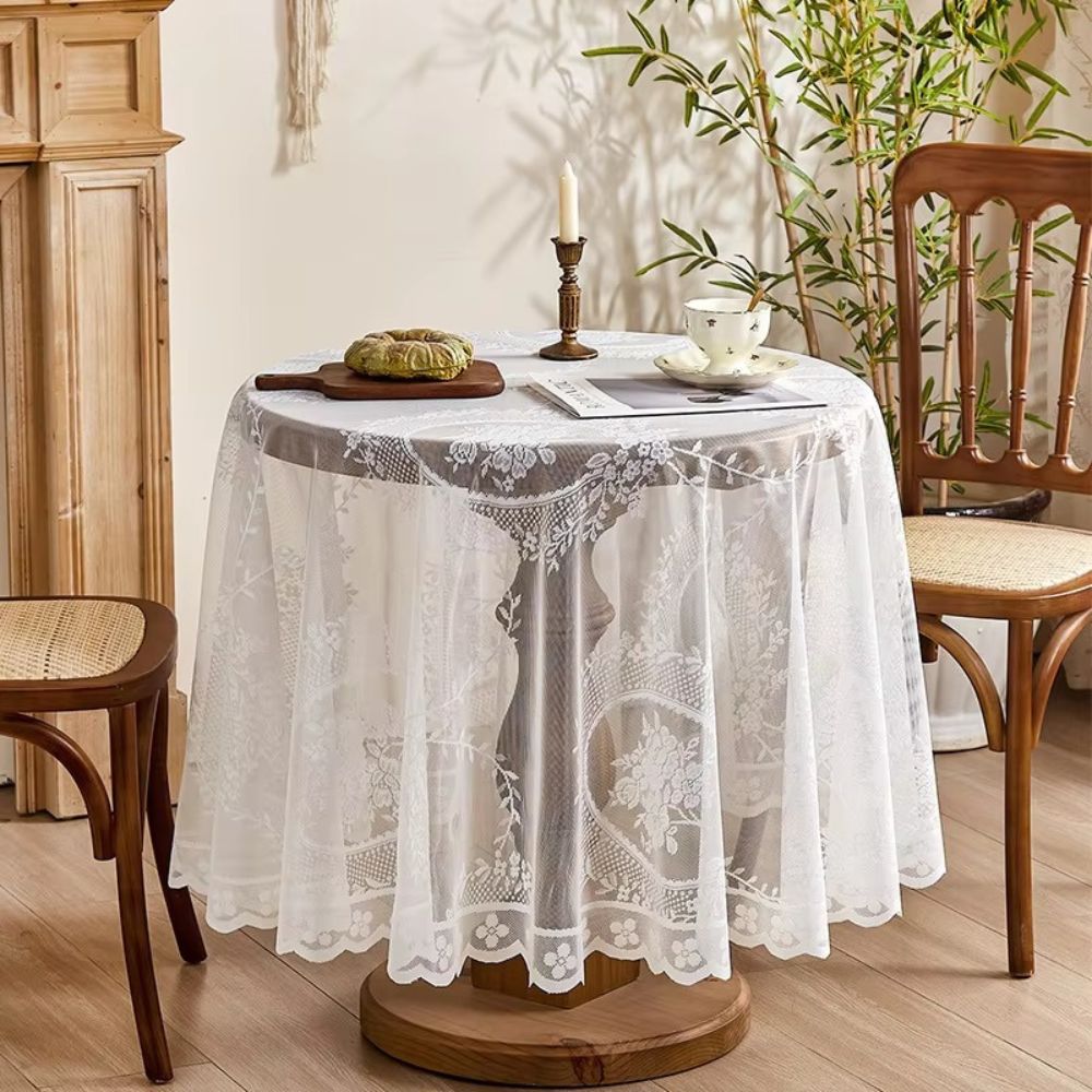 BowLift | Sheer Lace Round Floral Tablecloth