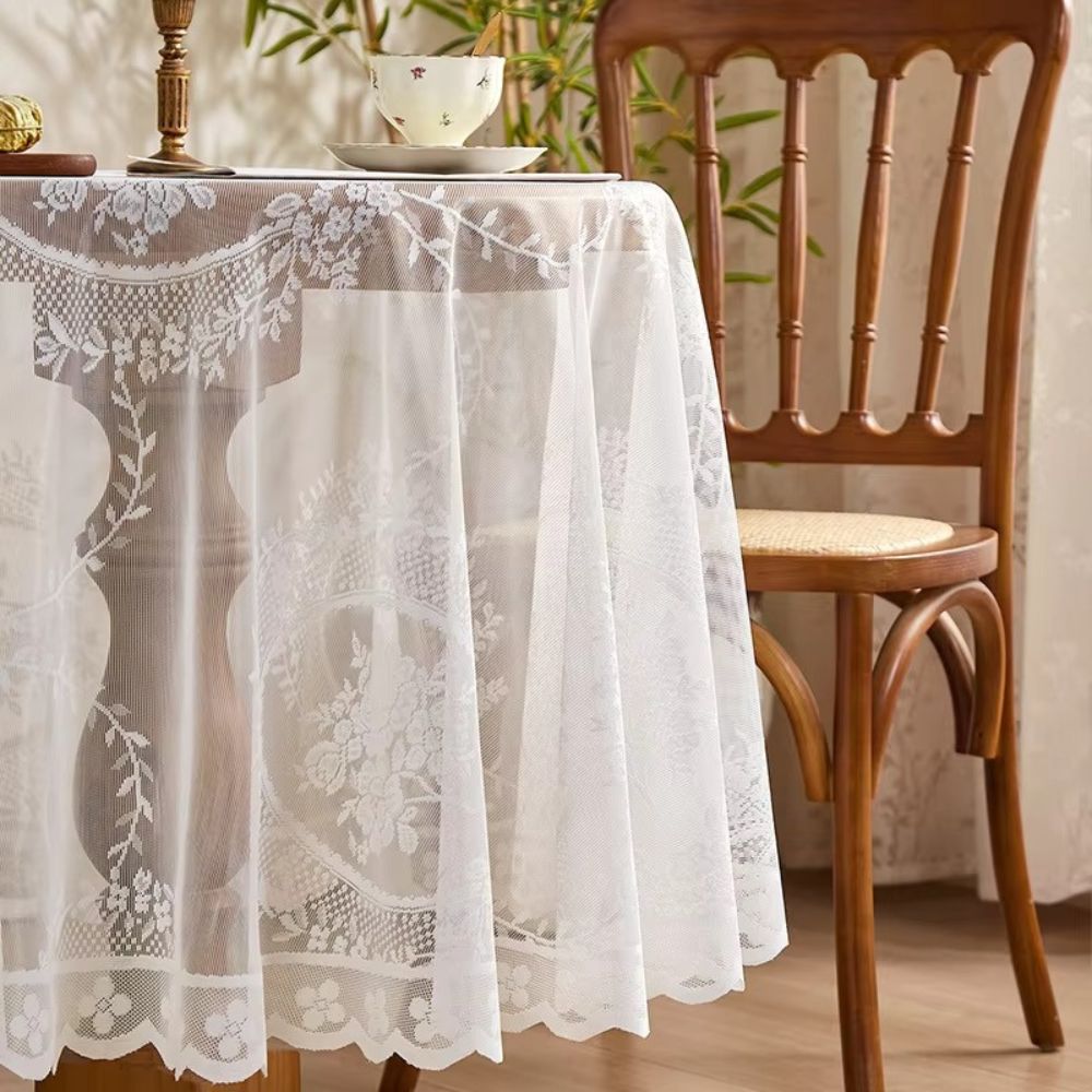 BowLift | Sheer Lace Round Floral Tablecloth